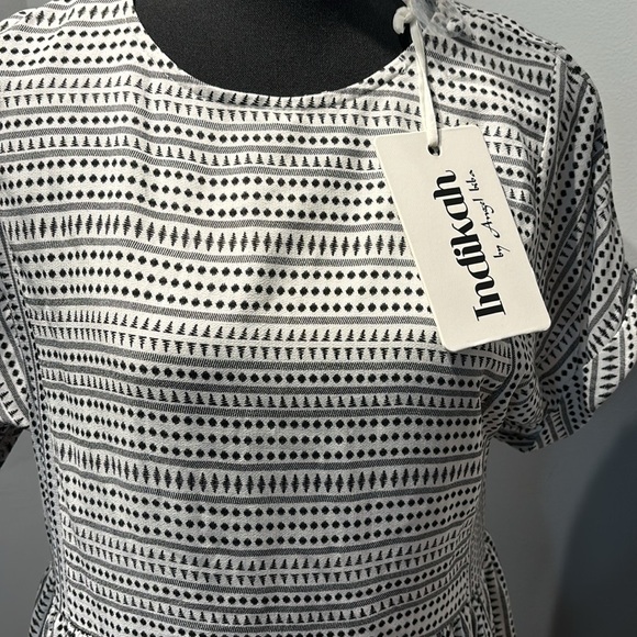 Indikah by Angel Biba  Black/White‎ geometric Dress SzXS Lined Mini NWT Rayon - Picture 2 of 9